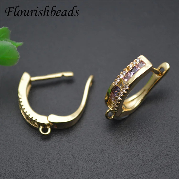 Good Quality Anti Rust Gold Plated Colorful CZ Pave U Shape Lever Back Round Earring Clasp Hooks for Women Jewelry Making