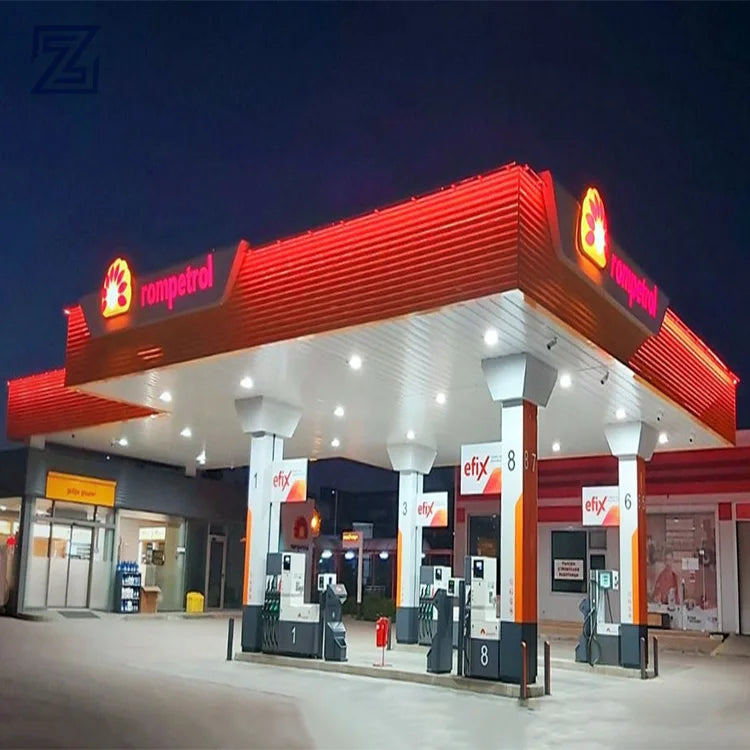 Customized Modern Low Cost Steel Structure Canopy Gas Station Shelter Petrol Station