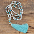 Chic Handmade Gemstone 108 Mala Amazonite Beads Long Tassel Necklace Bohemian Meditation Knot Jewelry Yoga Gifts Wholesale