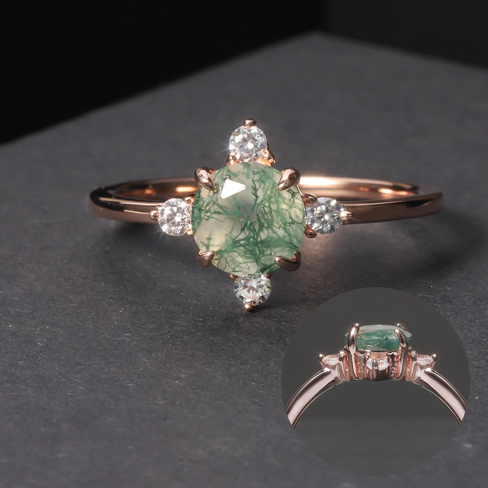 OL1014 Abiding Shield Good Plating 2024 New Style 925 Sterling Silver Engagement Moss Agate Women Ring for Engagement