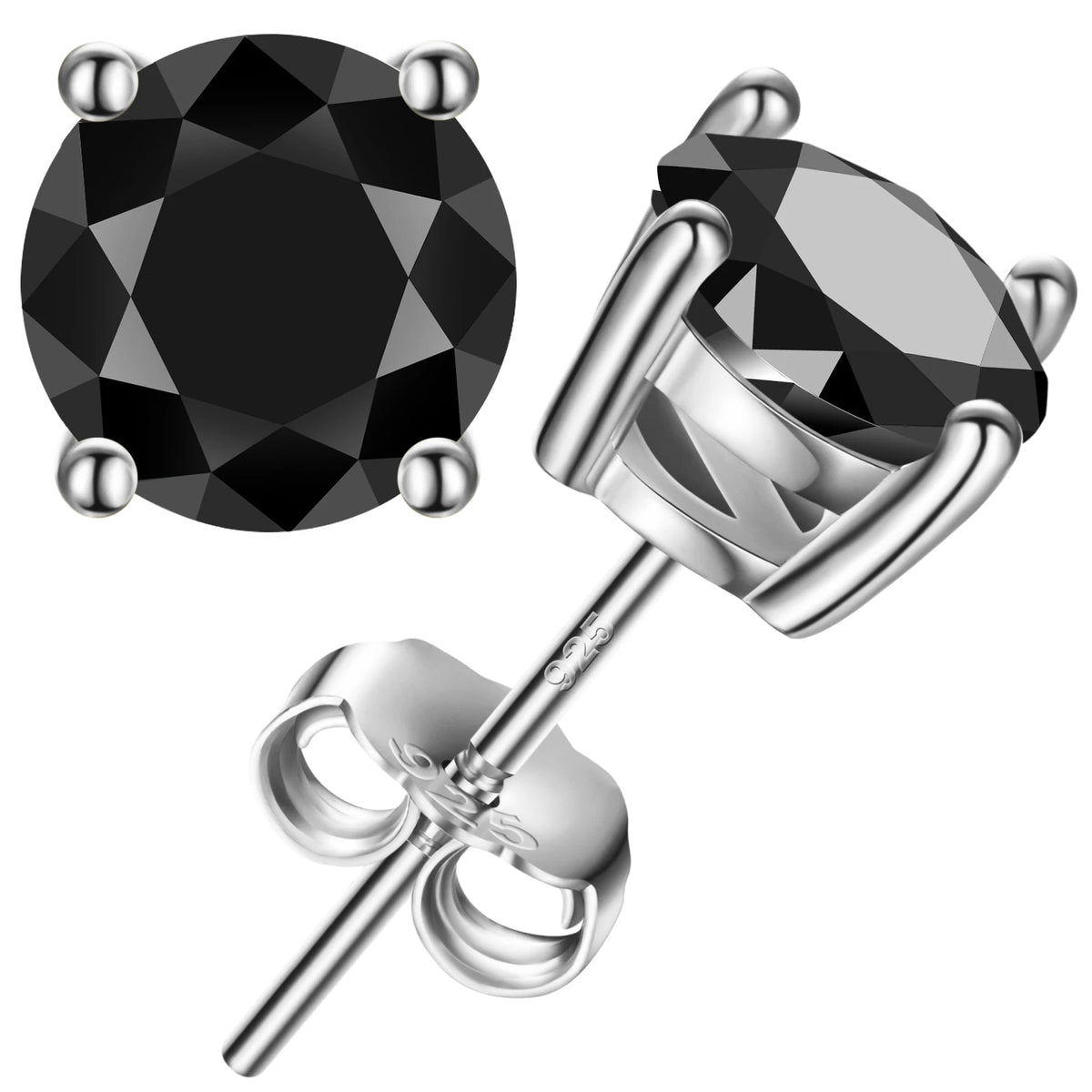 Dropshipping New Option White Gold Plated 925 Sterling Silver Lab Created Black VVS Moissanite Diamond Solitaire Stud Earrings MegaBDM
