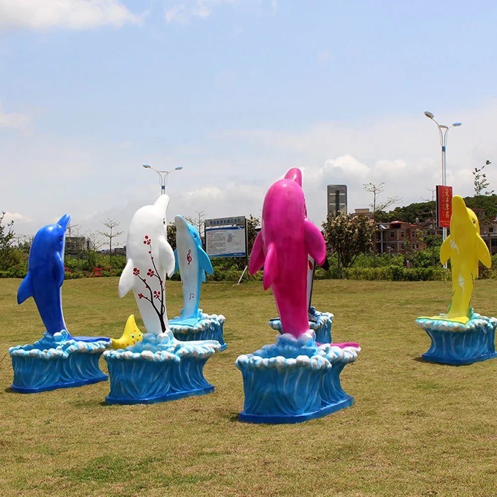 Outdoor Theme Park Pool Decor Fiberglass Dolphin Statue for Beach Figurine Prop