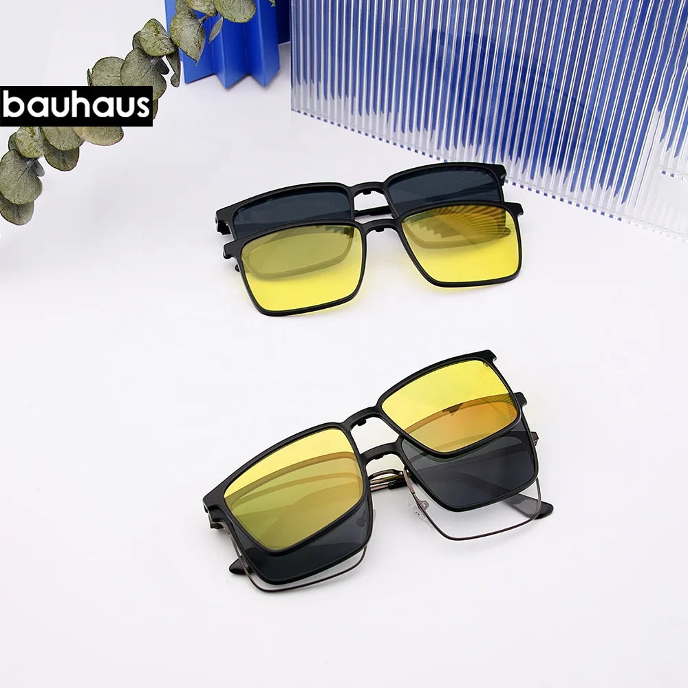X107 Ready to Ship Bauhaus Classic Durable 2 in 1 Night Vision Metal Magnetic Clip on Sunglasses