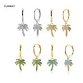 FUAMAY 2022 Guangzhou Fashion Earrings Gold Plated Green Turquoise Zircon Emerald Cut Coconut Palm Design for Parties Gifts