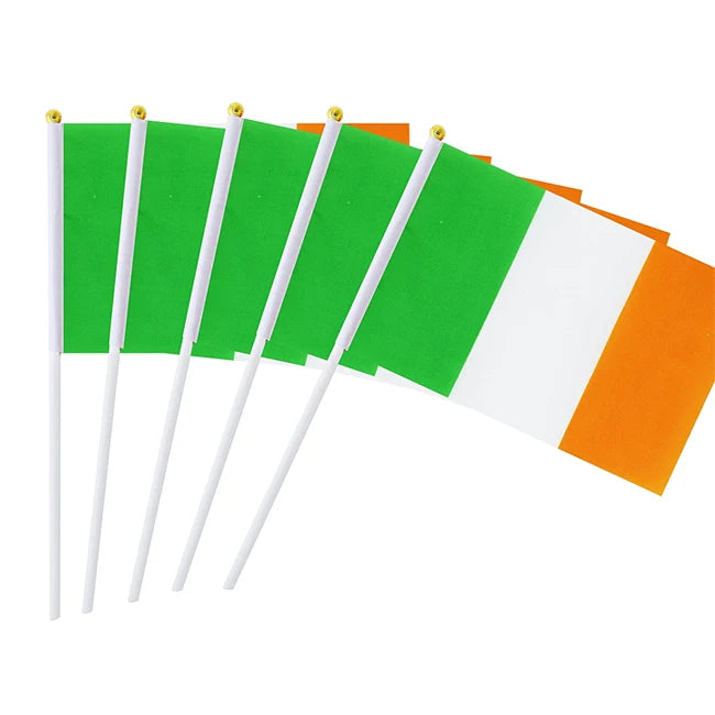 Customizable Small Polyester Irish Flag Outdoor Waving Flag with Digital Printing Available in Cotton Plastic Silk Materials