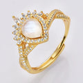 18k Gold Plated 925 Sterling Silver CZ Paved Kite Shape Gemstone Natural Rainbow Moonstone Engagement Rings for Women