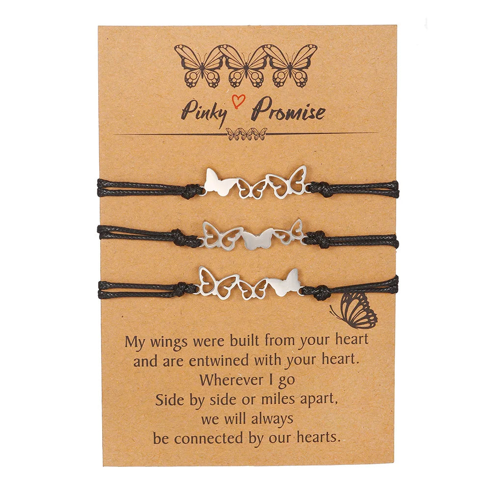 Best Friends Stainless Steel Butterfly Bracelet Handmade Woven Friendship Bracelets With Card for Women