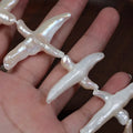 Exaggerated Cross 30*50mm Side Holes Natural Fresh Water Pearl Baroque Shaped Loose Bead Diy Jewelry
