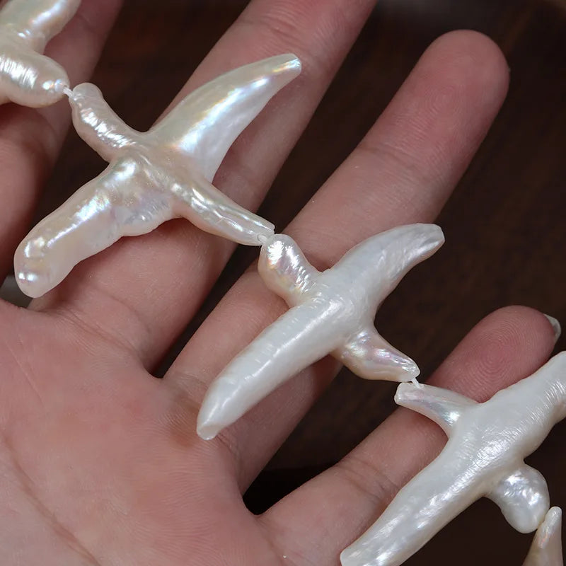 Exaggerated Cross 30*50mm Side Holes Natural Fresh Water Pearl Baroque Shaped Loose Bead Diy Jewelry