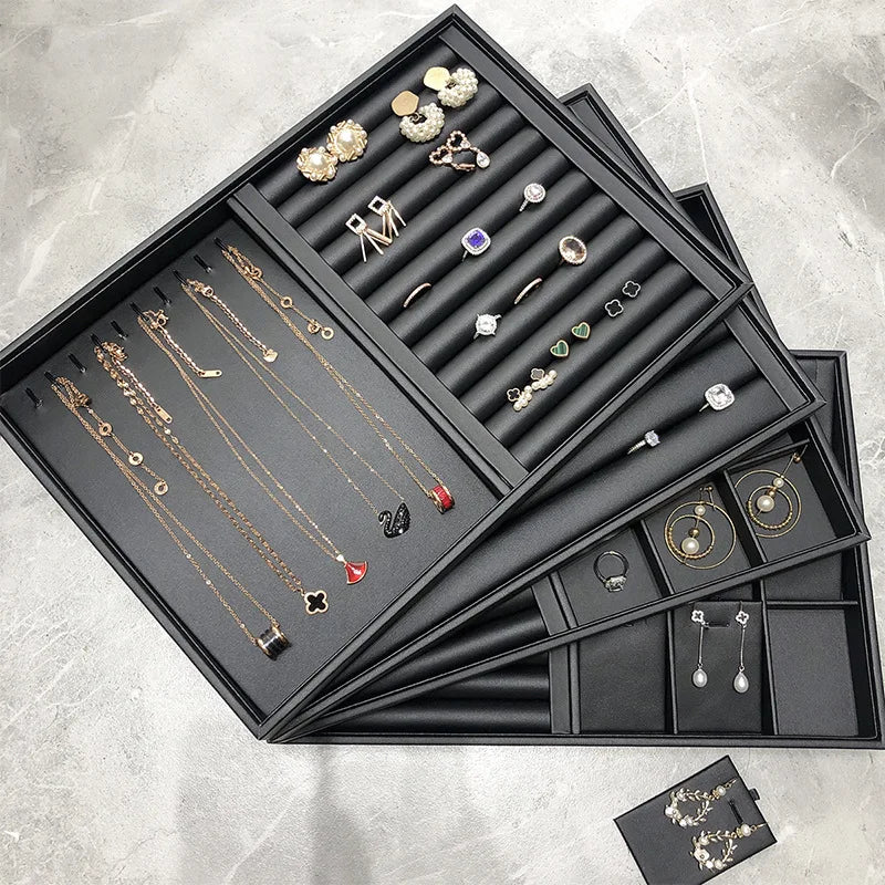 Luxury Black Jewelry Display Tray Earring Jewelry Packaging PU Tray Organizer Display Jewelry Tray for Exhibidor De Joyeria