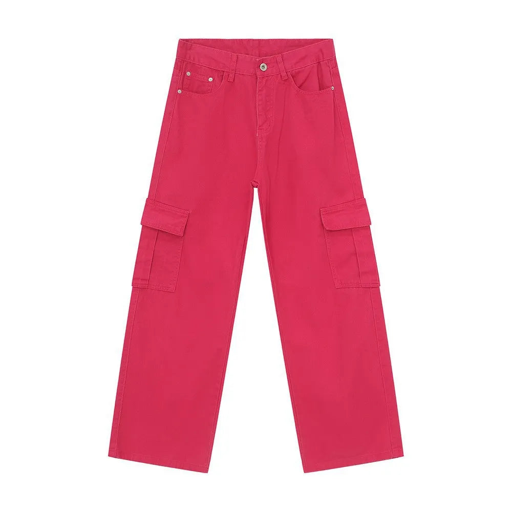 2025 Fashion Wholesale Cargo En Jeans Quality pink Denim Jean Highstreet Style pink Jeans