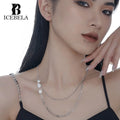 ICEBELA Jewelry 925 Sterling Silver Double Layer Necklace for Women Baroque Pearl Jewelry Necklace