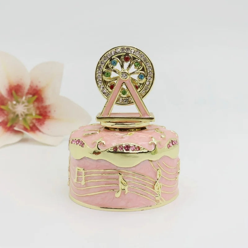 SHINNYGIFTS Colorful Ferris Wheel Trinket Box Pewter Metal Music Box Decorated with Czech Crystals Hand Painted Wedding Favor