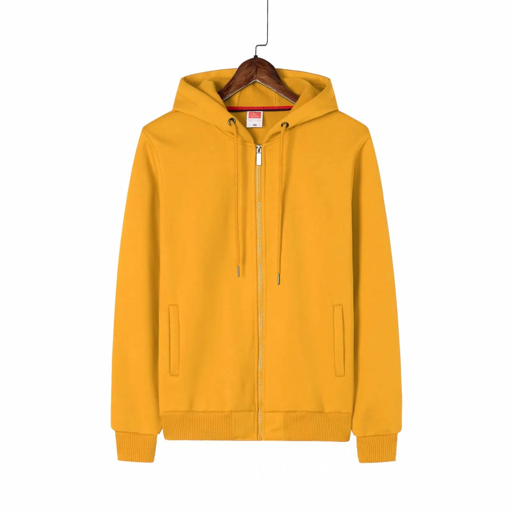Customized Lined Winter Plush Cotton Fleece Solid Plus Size Hooded Zippered Cardigan Hoodie Men's Jacket Anti-Pilling Printed