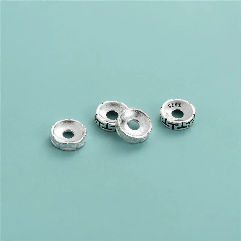 7.6mm Small Hole 925 Sterling Silver Black T Pattern Oblate Spacers Beads for Jewelry Making Accessories