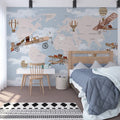 3D Cartoon Airplane Wallpaper for Children's Bedroom & Kindergarten Classroom Waterproof & Anti-Static Background Mural