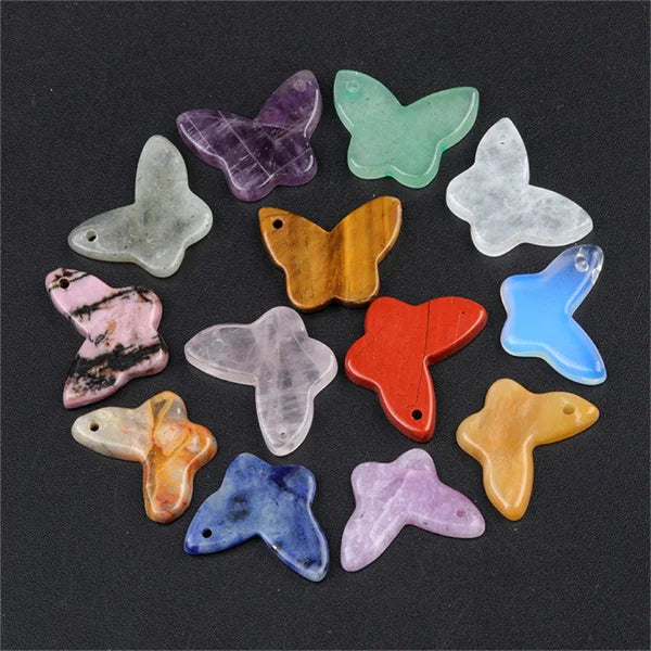 Natural Crystal Agate Stone 20x15mm Tiny Butterfly DIY Pendant Necklace Jewelry Polished Accessory Collection Crystal Crafts