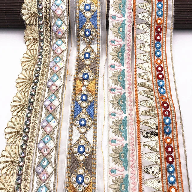 Embroidered Fabric Woven Ribbon Vintage Ethnic Embroidery Lace Ribbon for Clothes Bag Accessories
