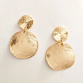 SC Fashion Gold Plated Big Round Disc Drop Earrings Jewelry Europe Personalized Irregular Hammered Earrings for Girls