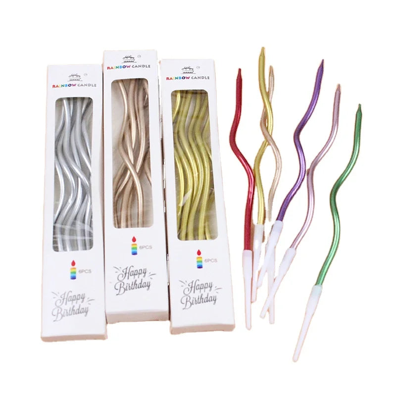 Hot Selling Curve Thread Birthday Spiral Candle Beautiful Colorful Gold-plated Spiral Birthday Candle for Mother's Day Cake