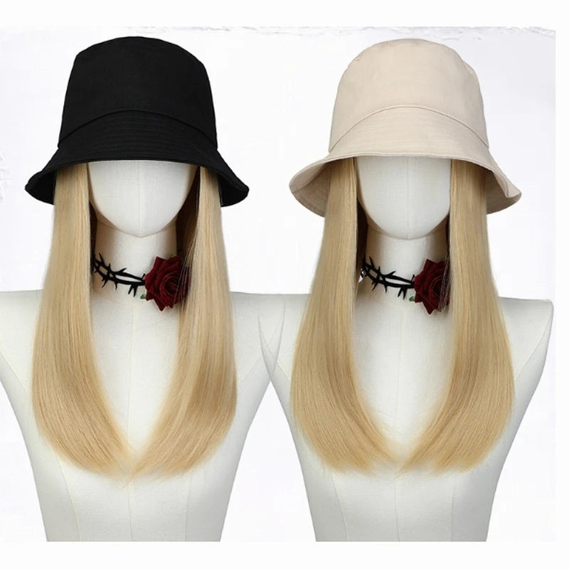 Custom logo Women's Beach Sun Hair Hat Sun Protection Wig Bucket Hat With Hair