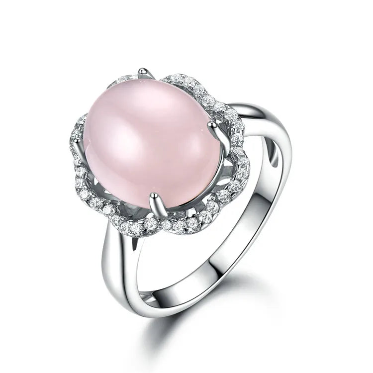Trendy Unisex Pink Quartz Oval Cut Engagement Ring 925 Sterling Silver for Women and Men for Wedding or Party Celebrations