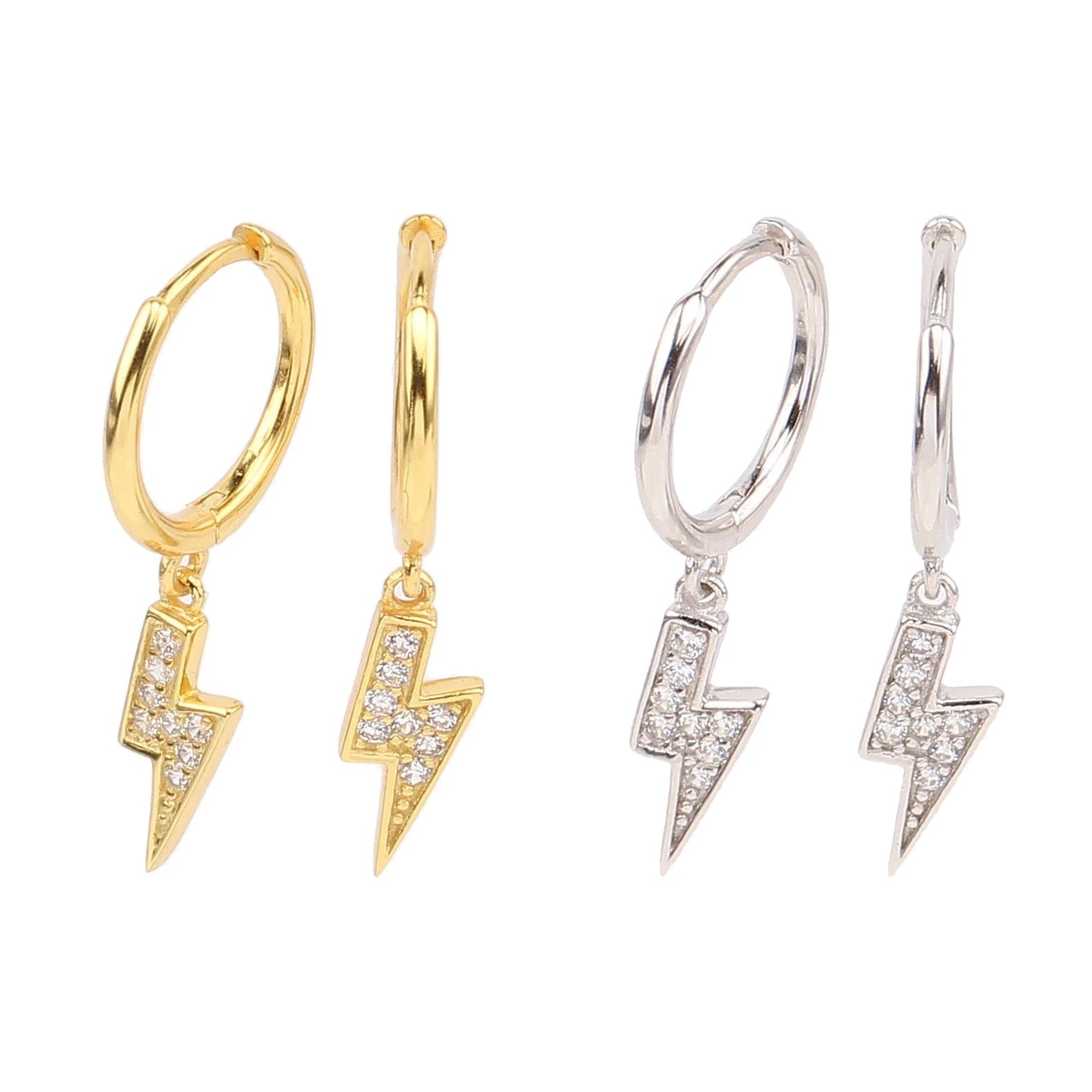 Trendy Jewelry Cute Zircon Lightning Drop 925 Sterling Silver Small Hoop Earrings Women Girls
