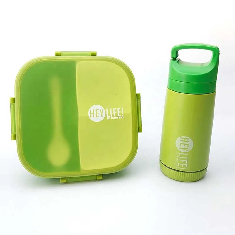Top Selling Rectangular Children's Lunch Box with Water Bottle Portable sealed 3-compartment Student Bento Lunch Box with Spoon