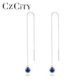 CZCITY Simple 925 Sterling Silver Thread Hanging Long Earrings for Women Cubic Zircon Drop Line Earring