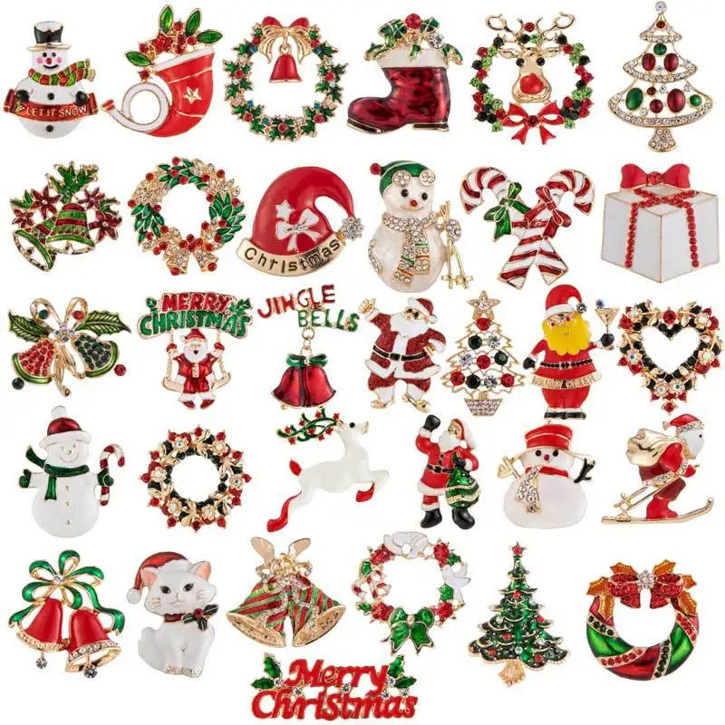 Manufacturer Luxury Merry Christmas Gift Brooches Christmas Tree Stocking Reindeer Snowflake Santa Claus Snowman Badge Brooch