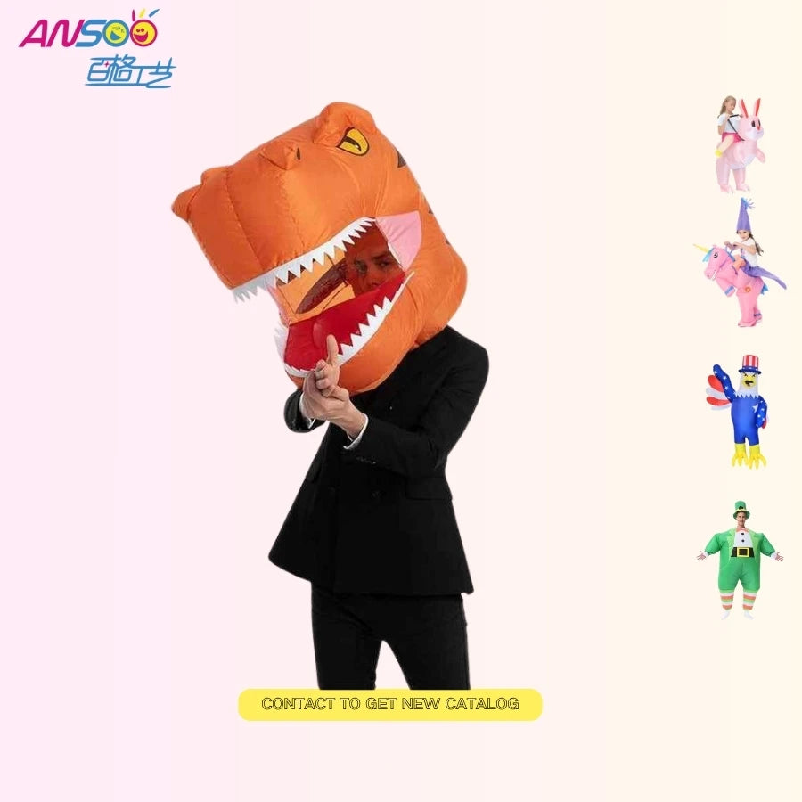 2026 Hot Design Animal Cosplay Shaking Head Headgear Inflatable Suit Ghost Dinosaur Inflatable Costume for Adult