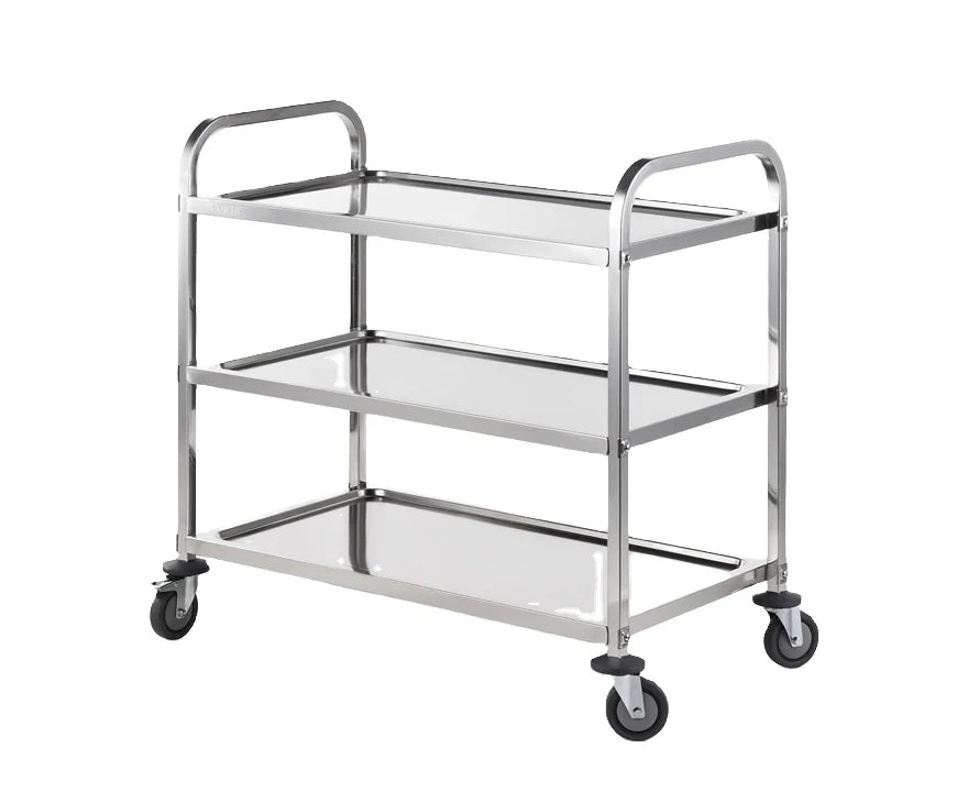 Stainless Steel Three Layer Service Trolley Commercial Kitchen Utility Cart With Brakes