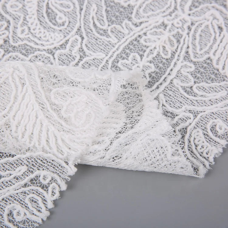 HA-17195 New Product Custom Knitted Mesh Fabric All Over Cord Lace Embroidery for Garment