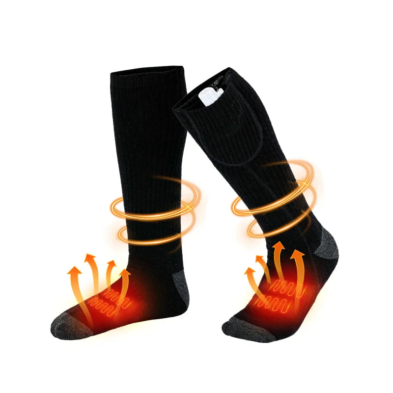 5V Battery Rechargeable Winter Outdoor Sport Footwarmer Heated Socks with Dot Pattern and Customizable Logo on Cuff or Body