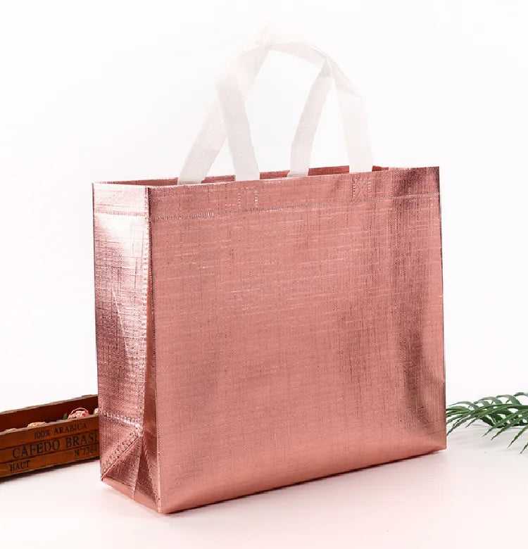 Pink Gold Laminated Non Woven Bag Big Shopping Tote Bag for Dress