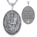 925 Sterling Silver Saint Michael Archangel Statue Pendant Necklace Vintage Style Oval Shaped Jewelry for Men Women for Weddings