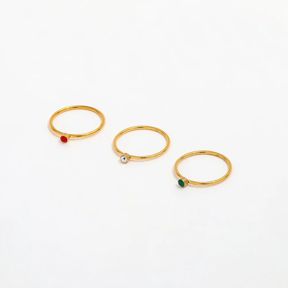 Joolim Jewelry Wholesale 18K Gold Plated Mini Colorful CZ Stainless Steel Rings for Women Rings MegaBDM