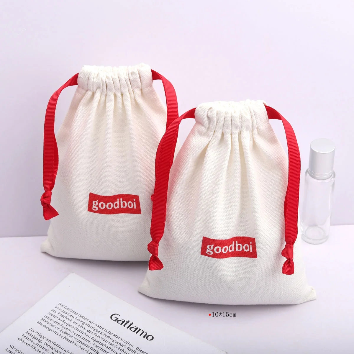 High End Soft White Brush Canvas Perfume Gift Jewelry Bag Reusable Custom Logo Printed Canvas Dust Drawstring Pouch