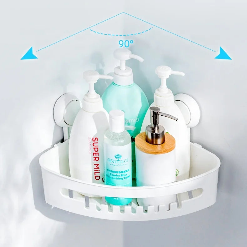 TAILI ABS & TPR Material Corner Shampoo Vacuum Suction Shower Caddy Organizer Plastic Corner Shelf Caddy With 2hooks Bath Caddy