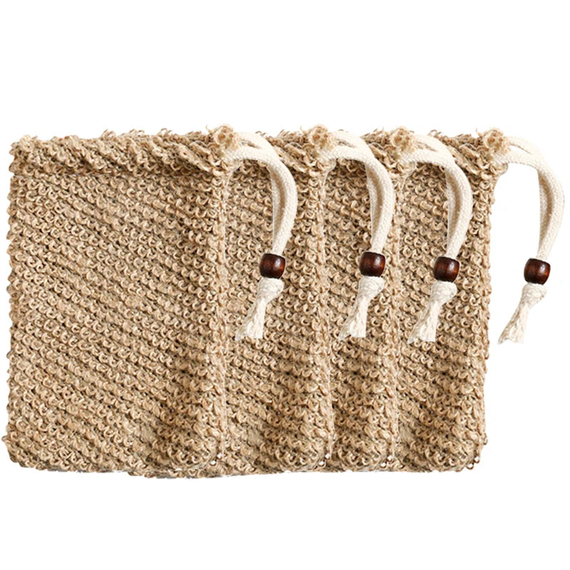 Eco-Friendly Exfoliating Ramie Mesh Drawstring Storage Bag Organic Sisal Soap Bag for Bath & Shower