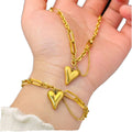 Women's Fashion 18K Gold Plated Stainless Steel Love Heart Jewelry Set Pendant Necklace Earrings Bracelet for Weddings Gift