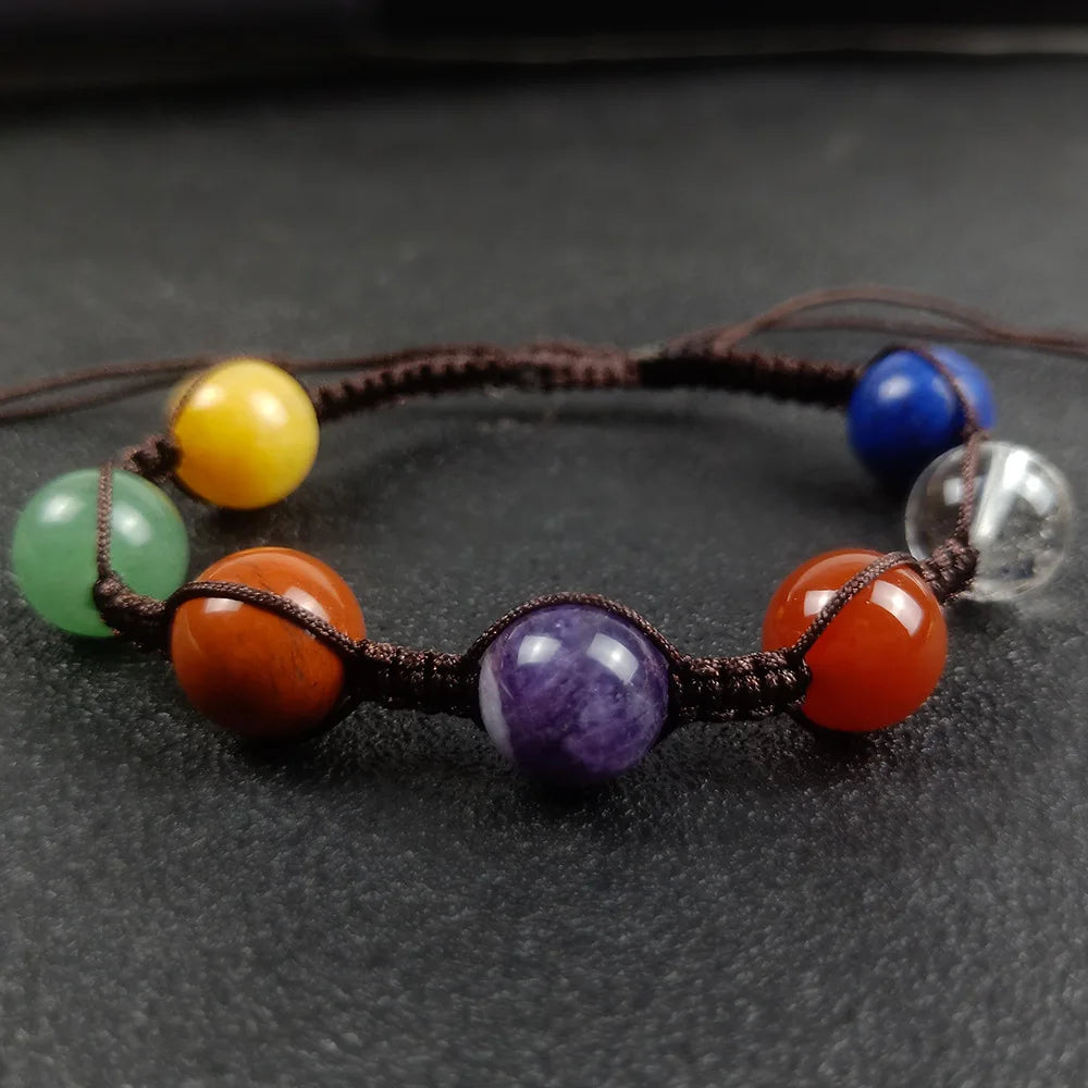 Fashion Semi-Precious Stone Chakra Crystal Healing Balancing Reiki Agate Woven Yoga Jewelry Bracelet
