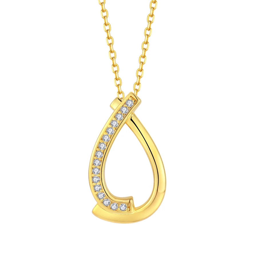 YILUN 925 Sterling Silver 18K Gold Plated Teardrop Pendant Necklace with Cubic Zirconia for Women