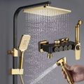 Luxury 38 Degrees Temperature Thermostat Rain-fall Black Gold Exposed Shower System Mixer Taps Set4 in 1 Times Working Sets