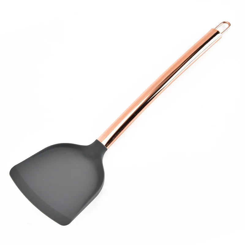 Kitchen Utensil Set Gold Colors Copper-Plated Golden Stainless Steel Tube Handle Wood Material Kitchen Tools Design Bar