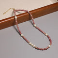 Natural Rhodochrosite Crystal Stone Beaded Necklace Natural Pearl Choker 14k Gold Chain Healing Stone Beaded Necklace for Women
