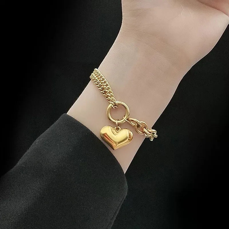 Newest Arrival Stainless Steel Heart Charm s Multi Layer Adjustable Titanium Steel Heart s for Girl