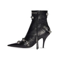 Trendy Chic Pointy Toe Black Rivet New Rock Womens Heel Ankle Studded Boots for Ladies