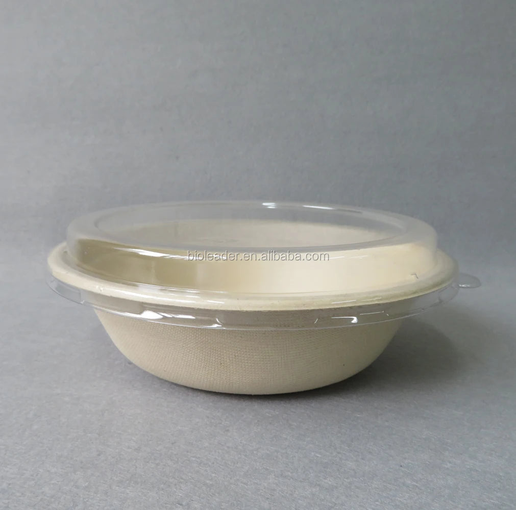 Disposable Biodegradable 32oz/950ml Salad Bowl with Lid Made From Sugarcane Bagasse Paper for Parties for Restaurants
