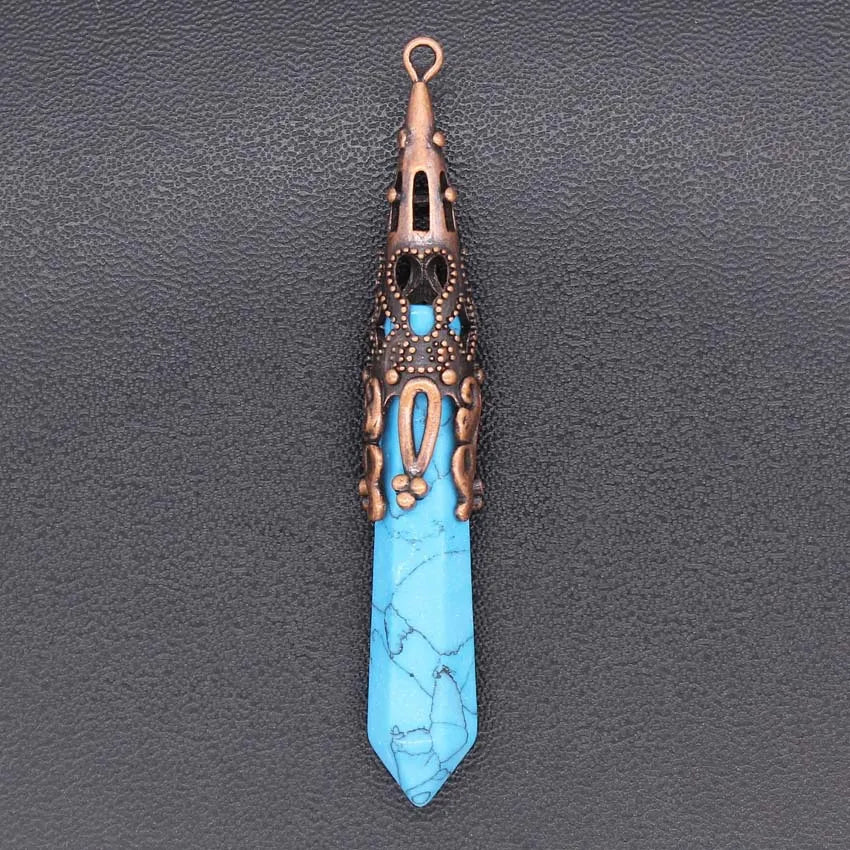 Diy Lovely Blue Turquoise Hexagonal Prism Chakra Charms Pendent Reiki Healing Yoga Crystal Point Stone Pendants Pendulum Ornaments